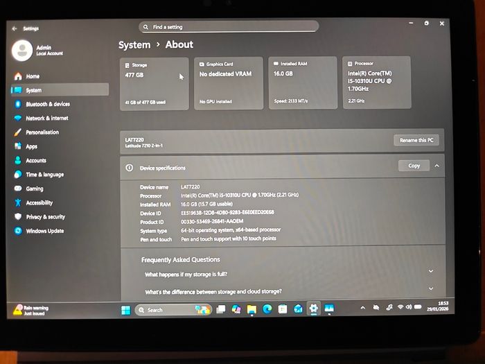 Dell Latitude 7210 2in1 i5-10310U 16GB 512SSD W11 Stylus Pen