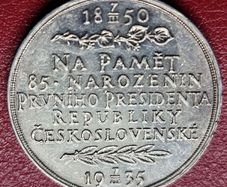 Czechoslovakia Medal T. G. Masaryk, 1935 85th birthday, Silver