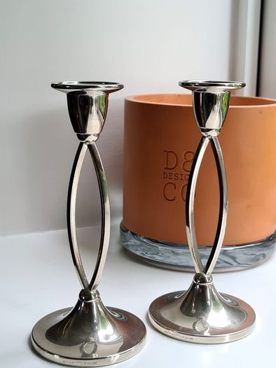 Vintage Ianthe Silver Plated Candlesticks - Pair of Mid-Century Open Loop Candle Holders (England)