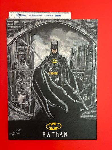 Large Handmade Batman Canvas Painting - One of a Kind and Signed