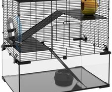 3 Tiers Hamster Cage, Gerbil Cage with Deep Glass Bottom, Non-Slip Ramps, Platforms, Hut, Exercise Wheels, Water Bottle, Dish, for Syrian Hamster, Dwarf Hamster, 60 x 40 x 54.5cm