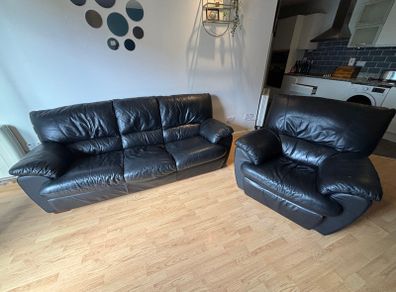 Black Leather Sofa & Recliner