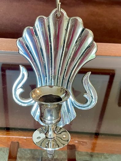 Antique Silver Colour Art Deco Style Retro Decor Scallop Shell Candle Sconce 1920s