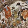 Geisha girl hanging plat  Japanese porcelain Geisha ware made in Japan hand painted black rim red gold fine china mark collectible Image 5