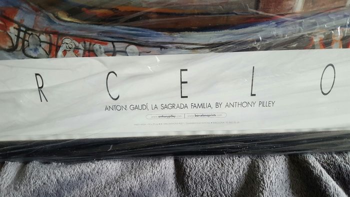 Sagrada Familia framed print, still wrapped.