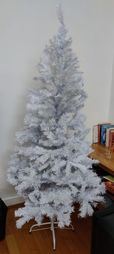 White Christmas Tree + blue Christmas baubles