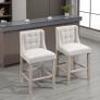 Set of 2 Bar Stools with Button Tufting, Solid Wood, incl. Footrest, 47 cm x 50 cm x 101 cm, Gray + Natural Image 6