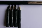 Vintage  Manuscript Fountain Pen - Black Calligraphy Set - Five Tips, Cartridges