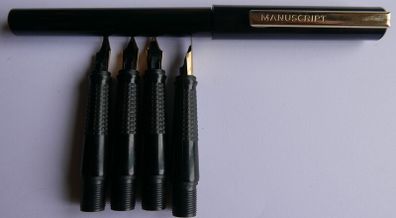 Vintage  Manuscript Fountain Pen - Black Calligraphy Set - Five Tips, Cartridges