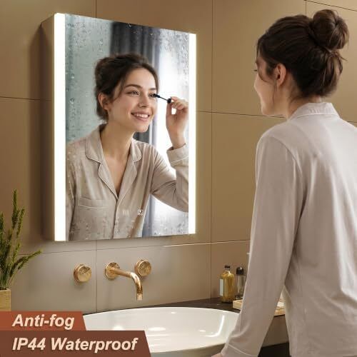 55 x 70 cm Left Hinge Aluminum LED Bathroom Medicine Cabinet with Mirror | Light Adjustment, Anti-Fog, High Capacity, Easy to Install