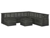 9 Piece Garden Pallet Lounge Set Solid Pinewood Dark Grey