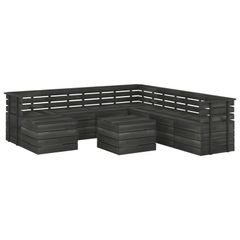 9 Piece Garden Pallet Lounge Set Solid Pinewood Dark Grey