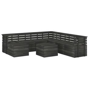 9 Piece Garden Pallet Lounge Set Solid Pinewood Dark Grey