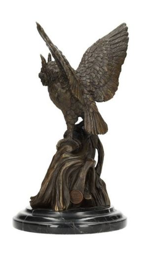 Majestic Bronze Owl Sculpture - Bronze, Marble, Signed