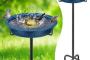 40 Inch Bird Feeding Bowl &amp; Water Point Standing, Metal Bath for Wild Birds, Large Frost-Proof Winterproof (Blue)