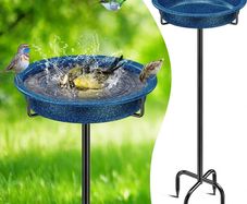 40 Inch Bird Feeding Bowl & Water Point Standing, Metal Bath for Wild Birds, Large Frost-Proof Winterproof (Blue)