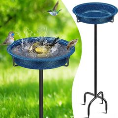 40 Inch Bird Feeding Bowl & Water Point Standing, Metal Bath for Wild Birds, Large Frost-Proof Winterproof (Blue)