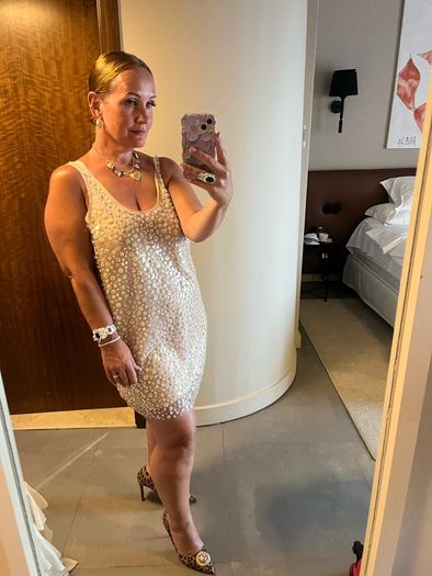 embellished shift mini dress