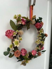 Handmade Rattan Wreath with Pink Roses & Dried Botanicals, 35-inch
