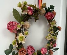 Handmade Rattan Wreath with Pink Roses & Dried Botanicals, 35-inch