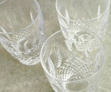 Rare find Waterford Colleen Tumblers: Vintage Cut Crystal Whiskey Narrow Glasses, 9 cm 3 in total each is 40.00 euro.