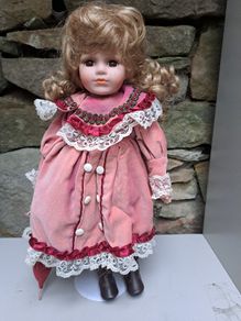 Porcelain Doll Vintage Dress & Parasol