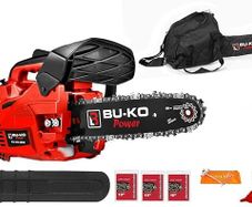 BU-KO 26 cc Lightweight 3.5kg - Top Handled Petrol Chainsaw | 3 Chains and 10" Bar Included | Cover Bag and Full Safety Gear