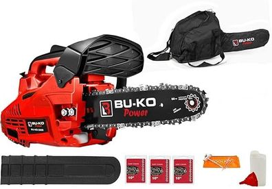 BU-KO 26 cc Lightweight 3.5kg - Top Handled Petrol Chainsaw | 3 Chains and 10" Bar Included | Cover Bag and Full Safety Gear