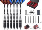Steel Darts Set, Professional 23g Darts Tip with Non-Slip Stainless Steel Shaft, Poly Flights, PVC Shafts, Dart Sharpener, Rubber Rings, Flight Protecter, with Gift Box