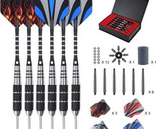 Steel Darts Set, Professional 23g Darts Tip with Non-Slip Stainless Steel Shaft, Poly Flights, PVC Shafts, Dart Sharpener, Rubber Rings, Flight Protecter, with Gift Box