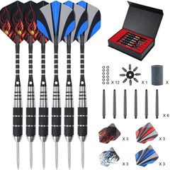 Steel Darts Set, Professional 23g Darts Tip with Non-Slip Stainless Steel Shaft, Poly Flights, PVC Shafts, Dart Sharpener, Rubber Rings, Flight Protecter, with Gift Box