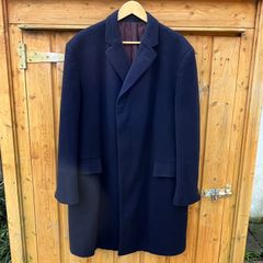 Mens Vintage Crombie Wool Overcoat Navy Concord by Willerby Sweden L -XL