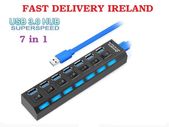 USB 3.0 Hub USB Splitter 7 Port Expander With Switch Power Adapter FAST SPEED