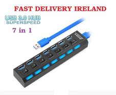 USB 3.0 Hub USB Splitter 7 Port Expander With Switch Power Adapter FAST SPEED