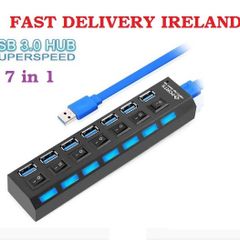 USB 3.0 Hub USB Splitter 7 Port Expander With Switch Power Adapter FAST SPEED