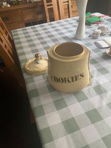 Cookie jar and dog bowls