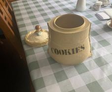 Cookie jar and dog bowls