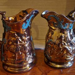 Pair of Genuine Antique Staffordshire Copper Lustre Jugs (c.1850)