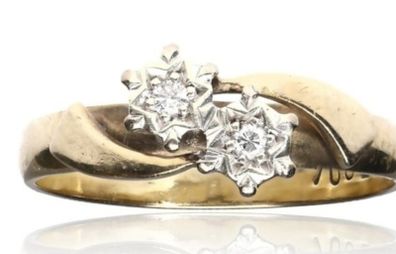 9k gold 2 stone natural diamond ring