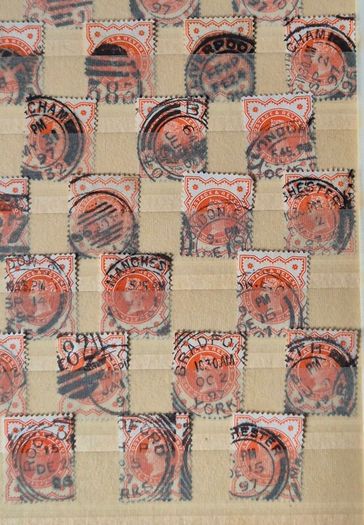 Great Britain Queen Victoria 1887. Jubilee Issue Bulk Study Lot. 72 Used Stamps on Stock Pages, 1/2d Vermilion and 2 1/2d Purple, Blue.