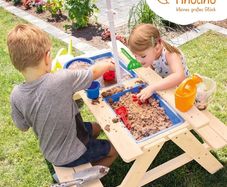 Children's Seat Set for 4 Including 2 Tubs and Removable Worktop for Children from 2 Years Solid Wood Natural