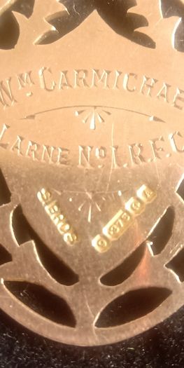Antique 9ct rose gold school rugby shield pendant