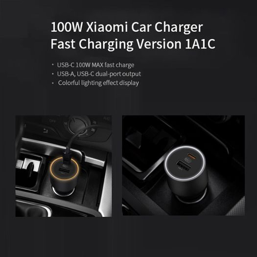 Xiaomi Mi 100W PD/PPS/QC4.0 Dual USB Mobile/Tab/Laptop Super Fast Car Charger + 1M USB-C PD 100W Charging Cable (Brand New/Warranty)