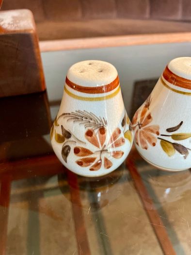 Vintage Set Hand Painted Ceramic Salt & Pepper Shakers Mid Century