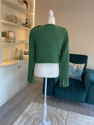 Green Tweed Textured Weave Jacket with Gold Buttons from Zara