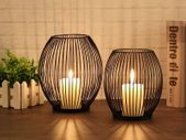 Birdcage Shape Candle Holders 2 Set, 16x18cm 14x15.5cm Black Lantern Metal Candlestick, Candlelight for Home Living Room Tables Decor Vintage Candelabra for Christmas Wedding Dinning, Black