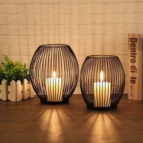 Birdcage Shape Candle Holders 2 Set, 16x18cm 14x15.5cm Black Lantern Metal Candlestick, Candlelight for Home Living Room Tables Decor Vintage Candelabra for Christmas Wedding Dinning, Black