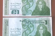 Two irish one pound punt notes