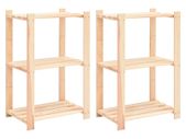 3-Tier Storage Racks 2 pcs 60x38x90 cm Solid Pinewood 150 kg