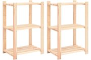 3-Tier Storage Racks 2 pcs 60x38x90 cm Solid Pinewood 150 kg